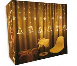 Fairy curtain lights 3,5m/0,8m 120 LED stars, bells, reindeer, christmas trees