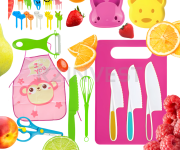 Toy kitchen set with apron pink